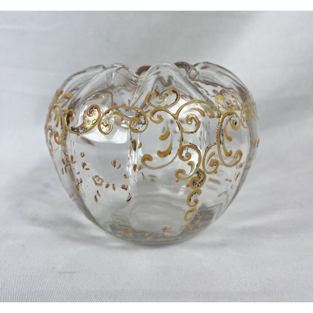 Antique French Mont Joye/Legras Enameled Art Glass Ruffled Rose Bowl ca. 1900